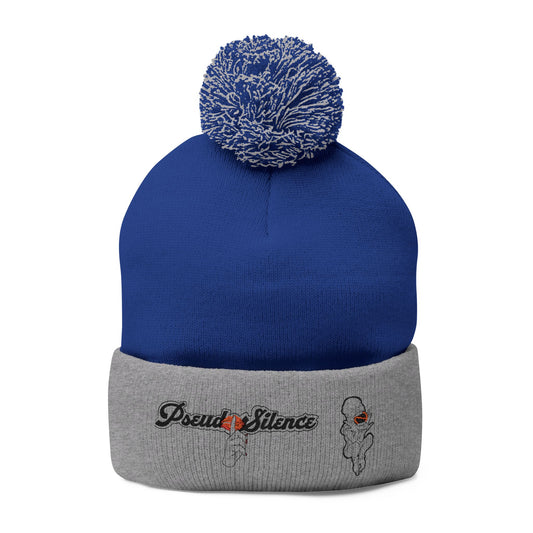 Embroidered Pom-Pom Knit Cap — 'PseudoSilence' Floral Beanie