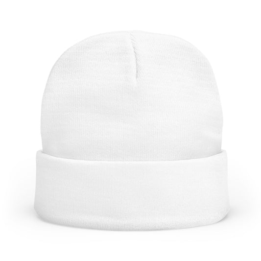 Embroidered “PseudoSilence - HUSH!” Knit Beanie — White