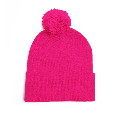 Embroidered Pom-Pom Knit Cap — 'PseudoSilence' Floral Beanie