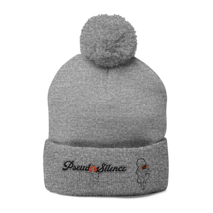 Embroidered Pom-Pom Knit Cap — 'PseudoSilence' Floral Beanie