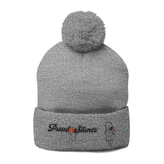 Embroidered Pom-Pom Knit Cap — 'PseudoSilence' Floral Beanie
