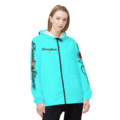Aqua Blue 'PseudoSilence' Graphic Windbreaker Jacket — Lightweight Hooded Streetwear