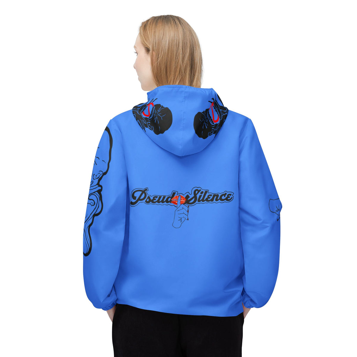 Blue 'PseudoSilence' Graphic Windbreaker Jacket — Lightweight Hooded Streetwear