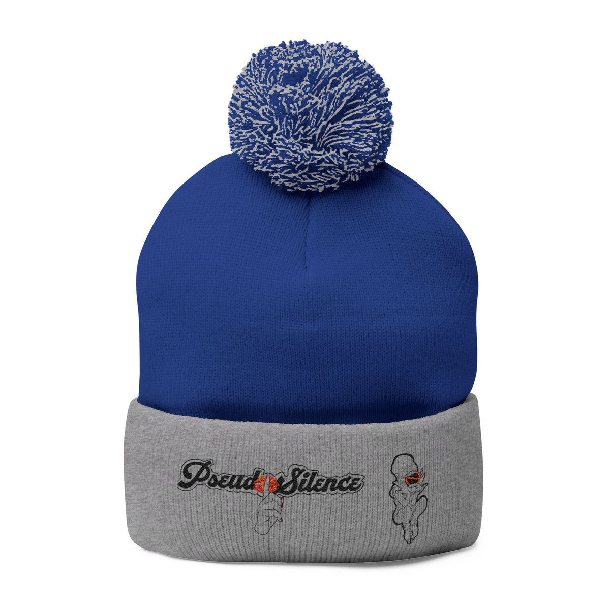 Embroidered Pom-Pom Knit Cap — 'PseudoSilence' Floral Beanie