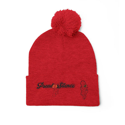 Embroidered Pom-Pom Knit Cap — 'PseudoSilence' Floral Beanie