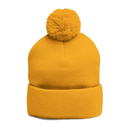 Embroidered Pom-Pom Knit Cap — 'PseudoSilence' Floral Beanie