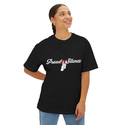 PseudoSilence Graphic Tee — HUSH! Hand Logo Oversized Boxy T‑Shirt
