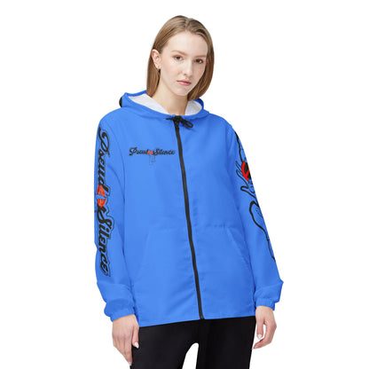 Blue 'PseudoSilence' Graphic Windbreaker Jacket — Lightweight Hooded Streetwear