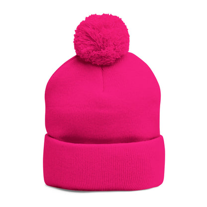 Embroidered Pom-Pom Knit Cap — 'PseudoSilence' Floral Beanie