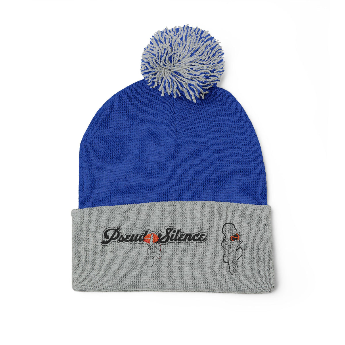 Embroidered Pom-Pom Knit Cap — 'PseudoSilence' Floral Beanie