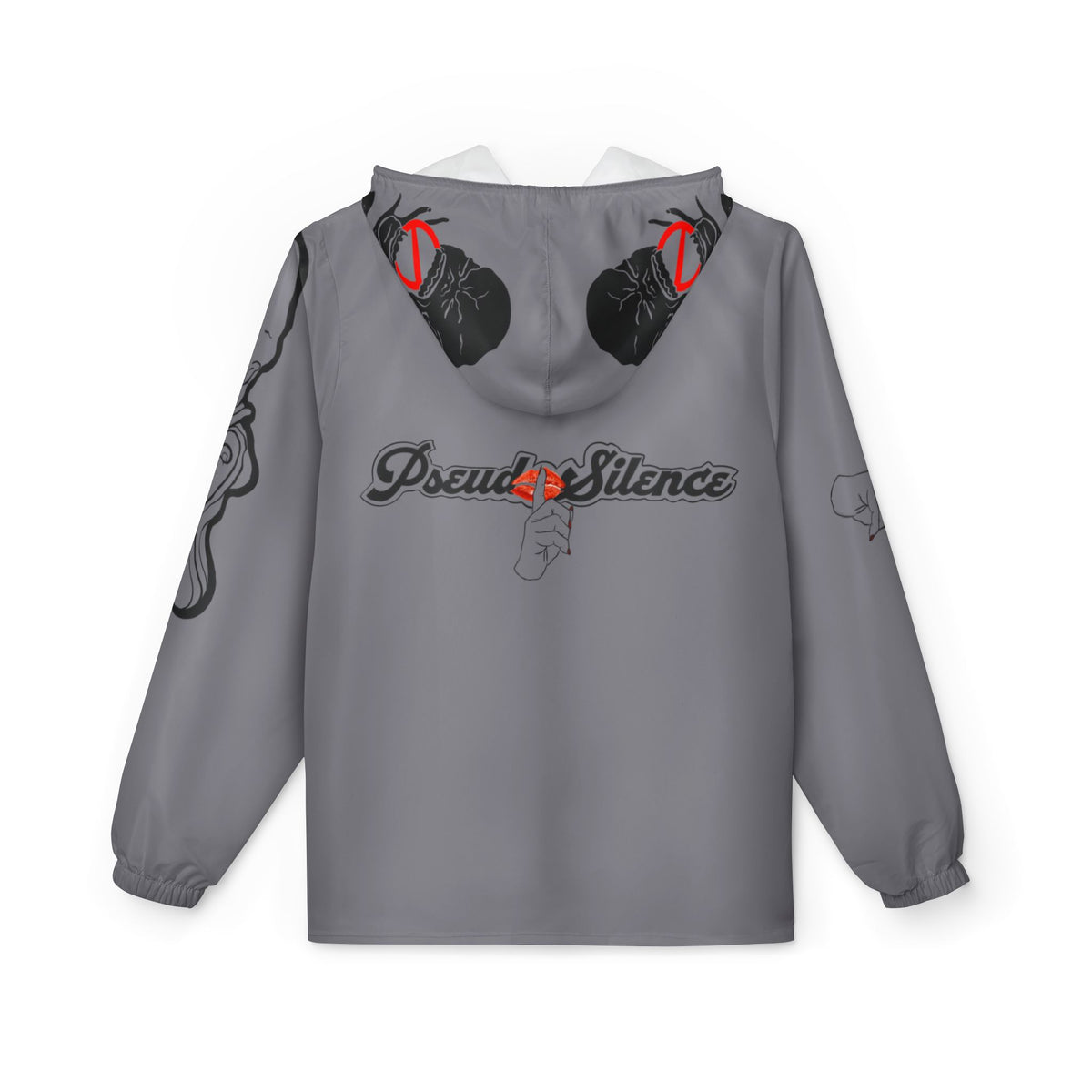 Grey 'PseudoSilence' Graphic Windbreaker Jacket — Lightweight Hooded Streetwear