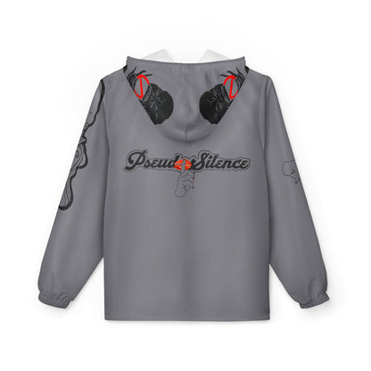 Grey 'PseudoSilence' Graphic Windbreaker Jacket — Lightweight Hooded Streetwear