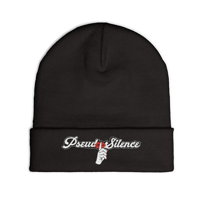 Embroidered "PseudoSilence - HUSH!" Knit Beanie — Black