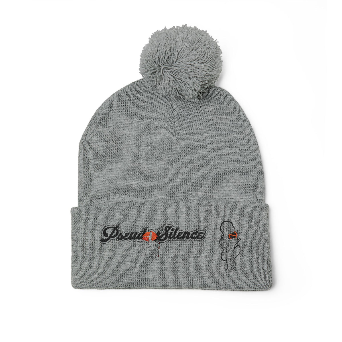 Embroidered Pom-Pom Knit Cap — 'PseudoSilence' Floral Beanie