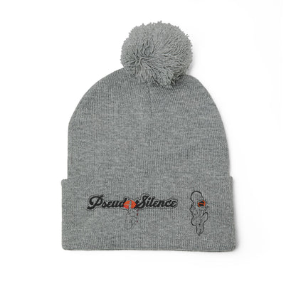 Embroidered Pom-Pom Knit Cap — 'PseudoSilence' Floral Beanie