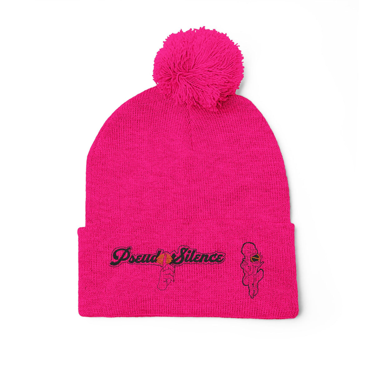 Embroidered Pom-Pom Knit Cap — 'PseudoSilence' Floral Beanie