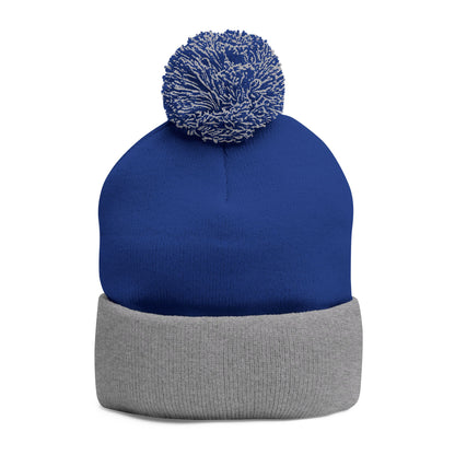Embroidered Pom-Pom Knit Cap — 'PseudoSilence' Floral Beanie