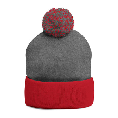 Embroidered Pom-Pom Knit Cap — 'PseudoSilence' Floral Beanie