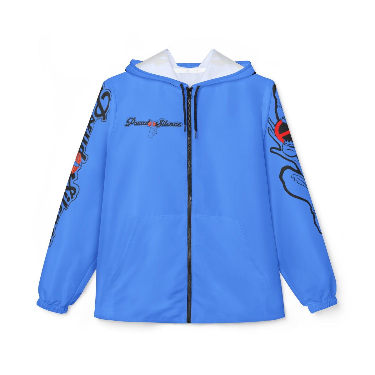 Blue 'PseudoSilence' Graphic Windbreaker Jacket — Lightweight Hooded Streetwear