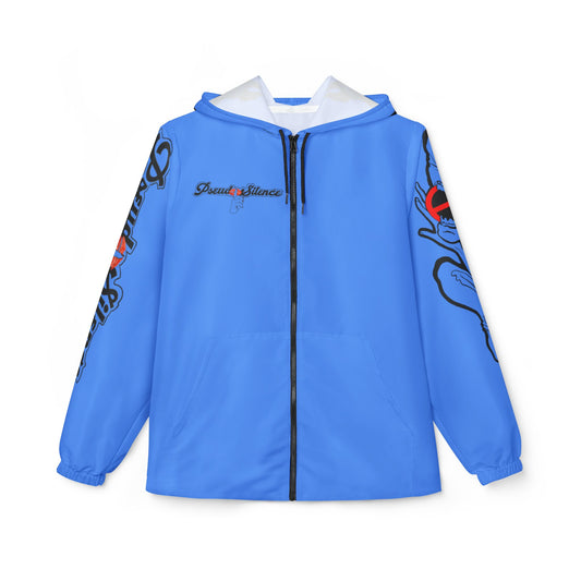 Blue 'PseudoSilence' Graphic Windbreaker Jacket — Lightweight Hooded Streetwear