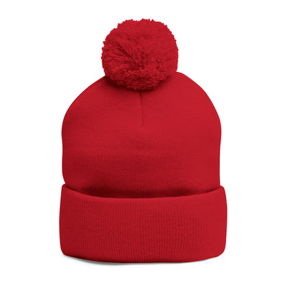 Embroidered Pom-Pom Knit Cap — 'PseudoSilence' Floral Beanie