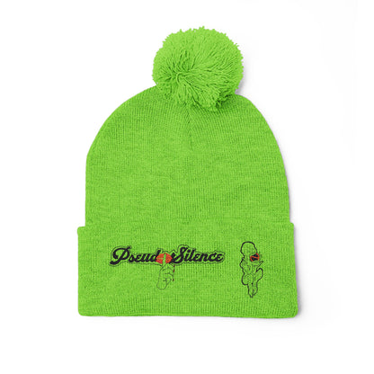 Embroidered Pom-Pom Knit Cap — 'PseudoSilence' Floral Beanie